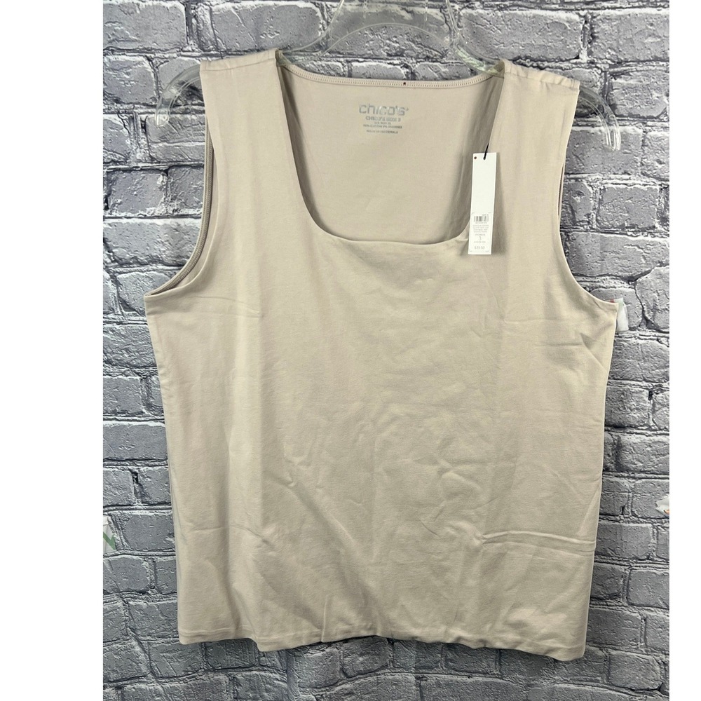Chico's Contour Cotton Square Neck Tank Women Size 3 XL Smokey Taupe NWT